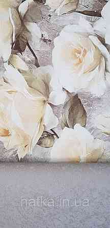 Обои виниловые на флизелине Sintra Adria метровые цветы розы крупные желтые зеленые коричневые Киев