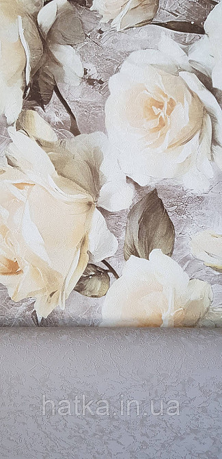 Обои виниловые на флизелине Sintra Adria метровые цветы розы крупные желтые зеленые коричневые Киев - изображение 3