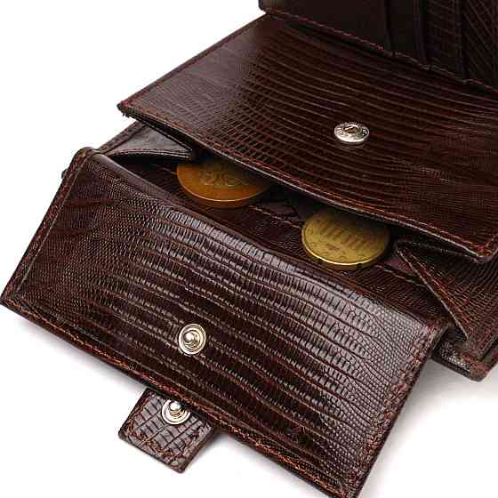 Оригінальне вертикальне чоловіче портмоне середнього розміру з натуральної шкіри з тисненням CANPELLINI 21734 Коричневе Київ