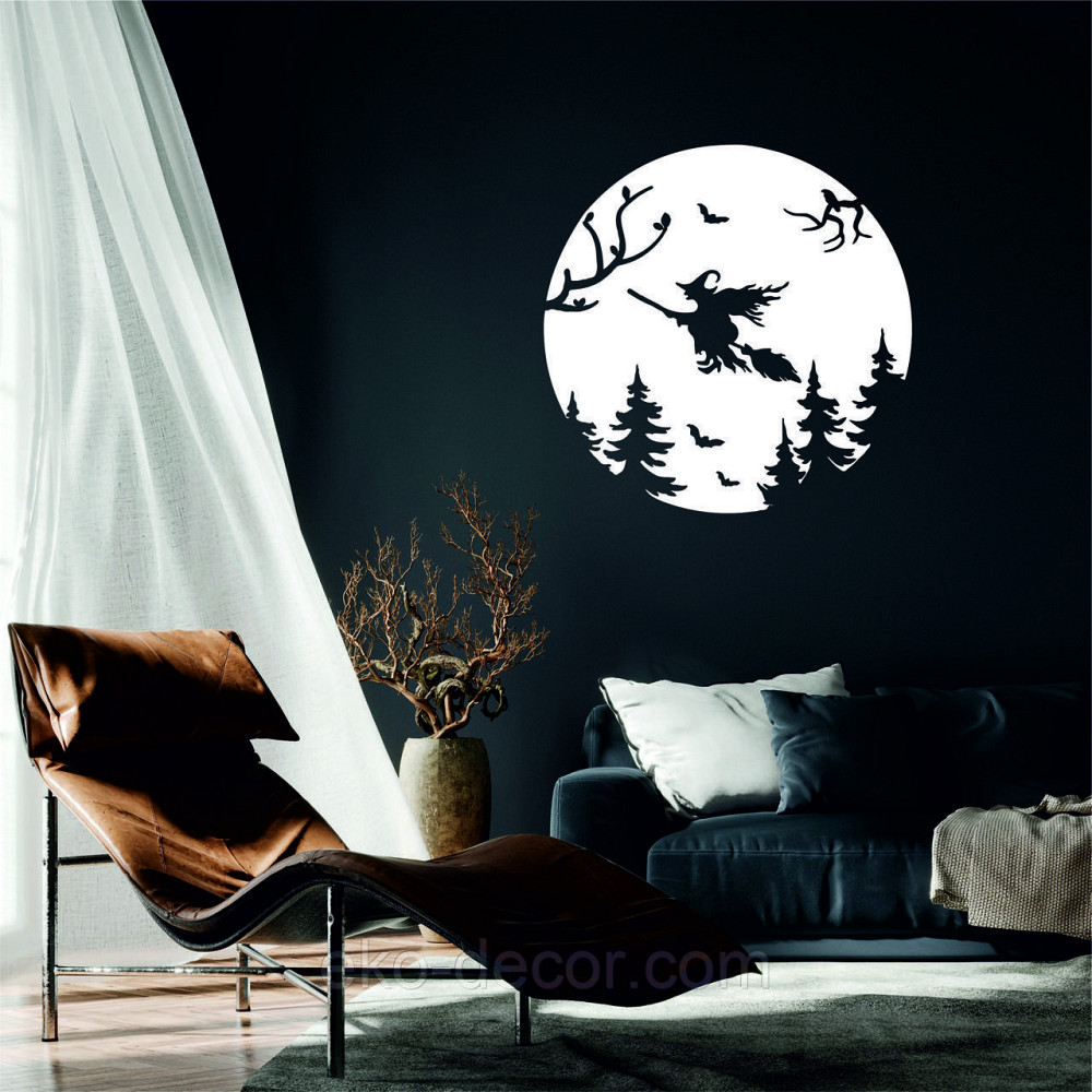 Декоративное настенное Панно «Ведьма на луне», Декор на стену 50*50 см, Белый Киев - изображение 1