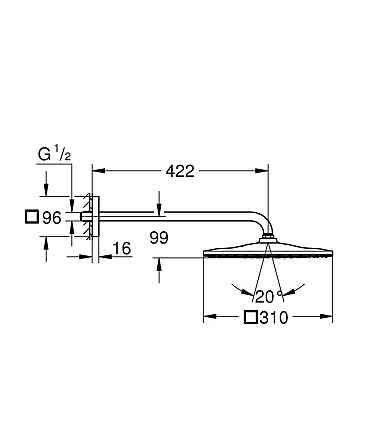 Верхній душ з настінним кронштейном Grohe Rainshower Mono   ( 26563000 ) 38660 Харків
