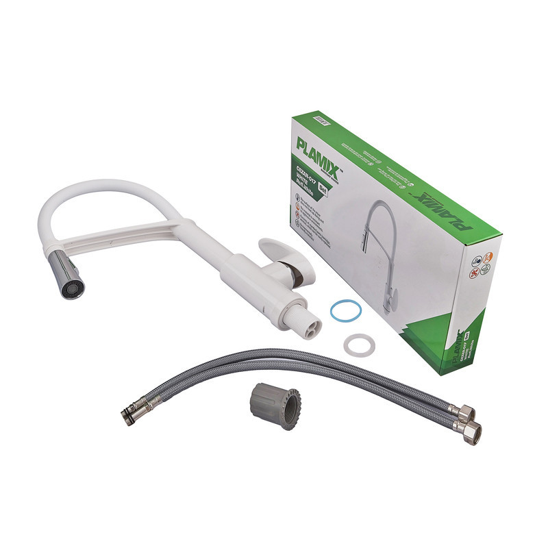 Змішувач для кухні Plamix Cezar-017 Set White Refl.White з силіконовий виливом (з підведенням) (PM0743)   ( 25001 ) Харьков - изображение 3