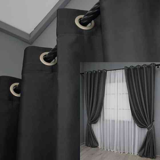 Комплект штор на люверсах VR-Textil Midnight № 1399ш 150х270 см 2 шт Графітовий (37-0139) Київ