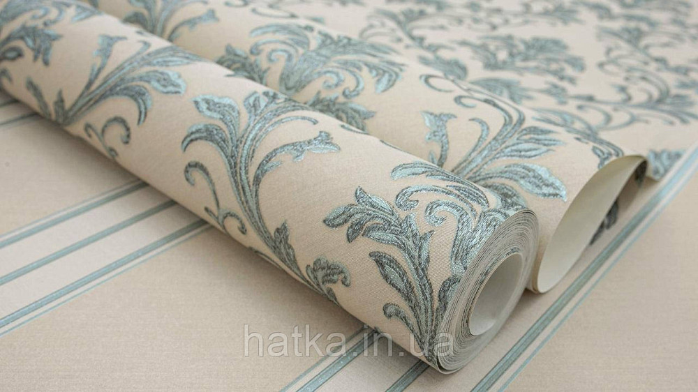 Обои метровые виниловые на флизелине Sintra Classic классика вензеля завитки структурные серебристые на бежевом 445228 Киев - изображение 4