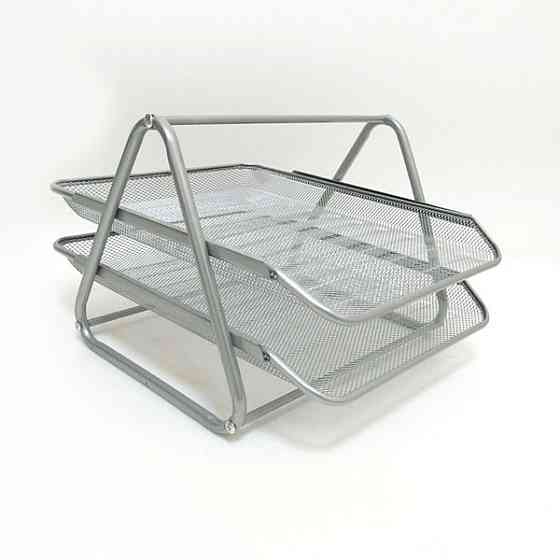 Лоток для документов горизонтальный, металлический, 2 секции, СЕРЫЙ Павлоград