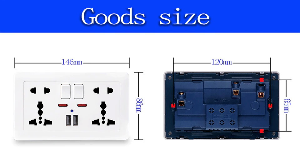 Універсальна розетка Delviz з кнопками живлення, індикаторами та USB-A – глобальна сумісність у вашій оселі (13А, 250V) + 2 USB (5V 1,5-2,1A) DZ-E4-11 Миколаїв - фото 6
