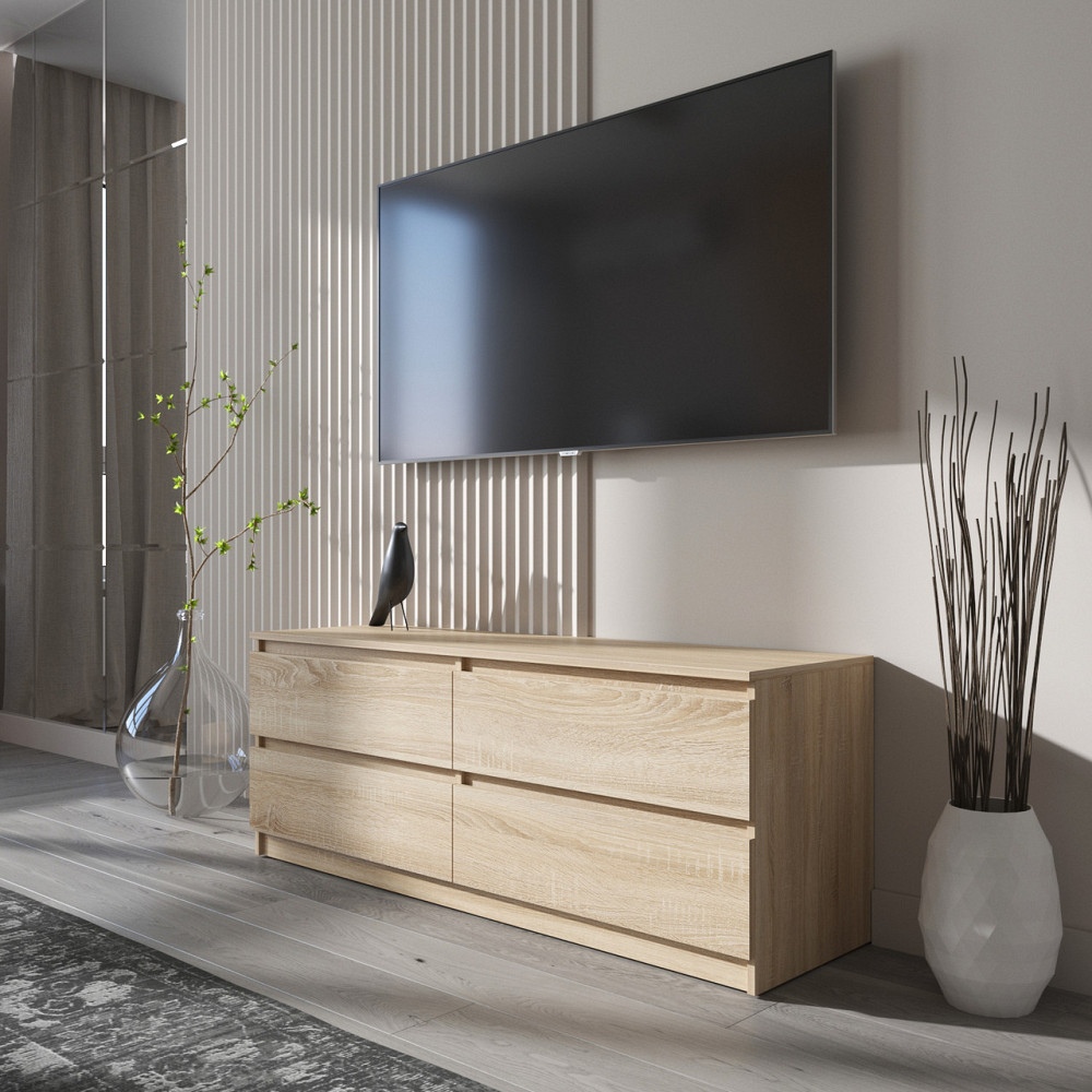 Тумба под телевизор VAYS R-6 Дуб Сонома, 4 ящика без ручек, ЛДСП, 140×40×53 см Львов - изображение 1