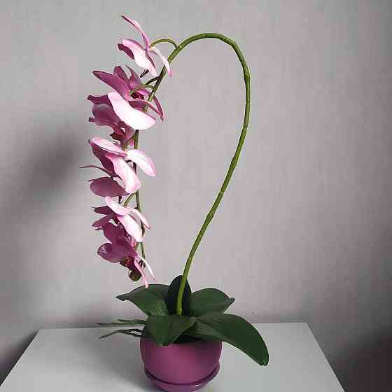 Штучна латексна орхідея VIP у бузковому керамічному кашпо на одну бузкову гілку Дніпро