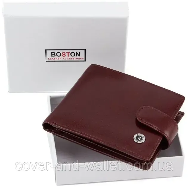 Мужское портмоне из высококачественной кожи коричневого цвета на кнопке Boston Киев - изображение 14