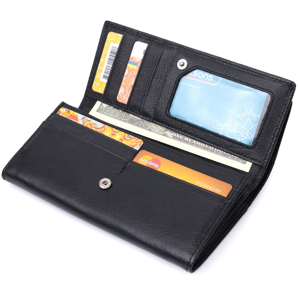 Функціональний жіночий гаманець з двома клапанами із натуральної шкіри ST Leather 22696 Чорний Київ - фото 6