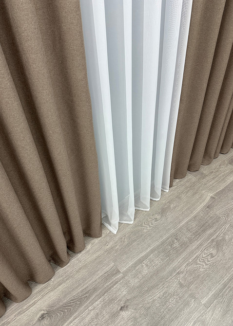 Шторна тканина льон-блекаут "Льон Мішковина" колір темний беж 825ш Київ - фото 13