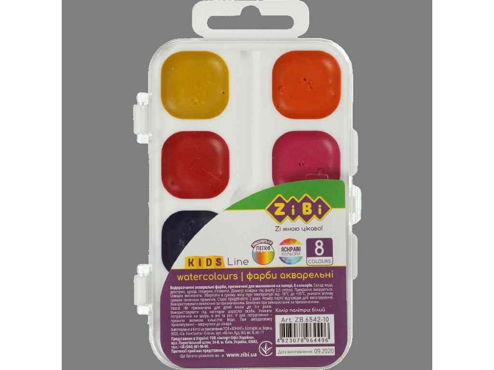 Фарби аквар. 8 кол., пласт./кор. без/п, белая, KIDS Line ZB.6542-10 ТМ ZiBi Киев - изображение 1