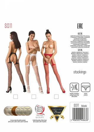 Сітчасті панчохи-стокінги Passion S011 One Size, Black, імітація гартерів, відкритий доступ Львов
