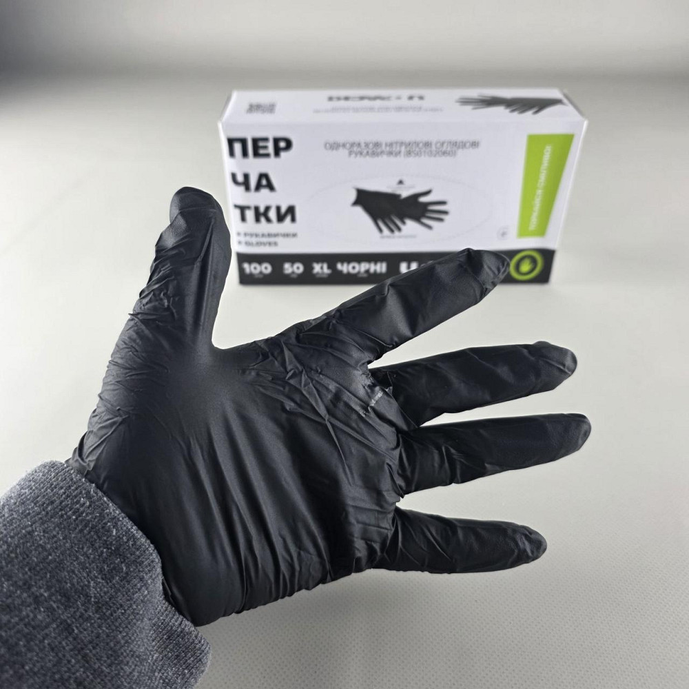 Рукавички Нітрил Чорні (100 шт.) розмір XL (3,5 гм) (1 пачка) Харків - фото 3