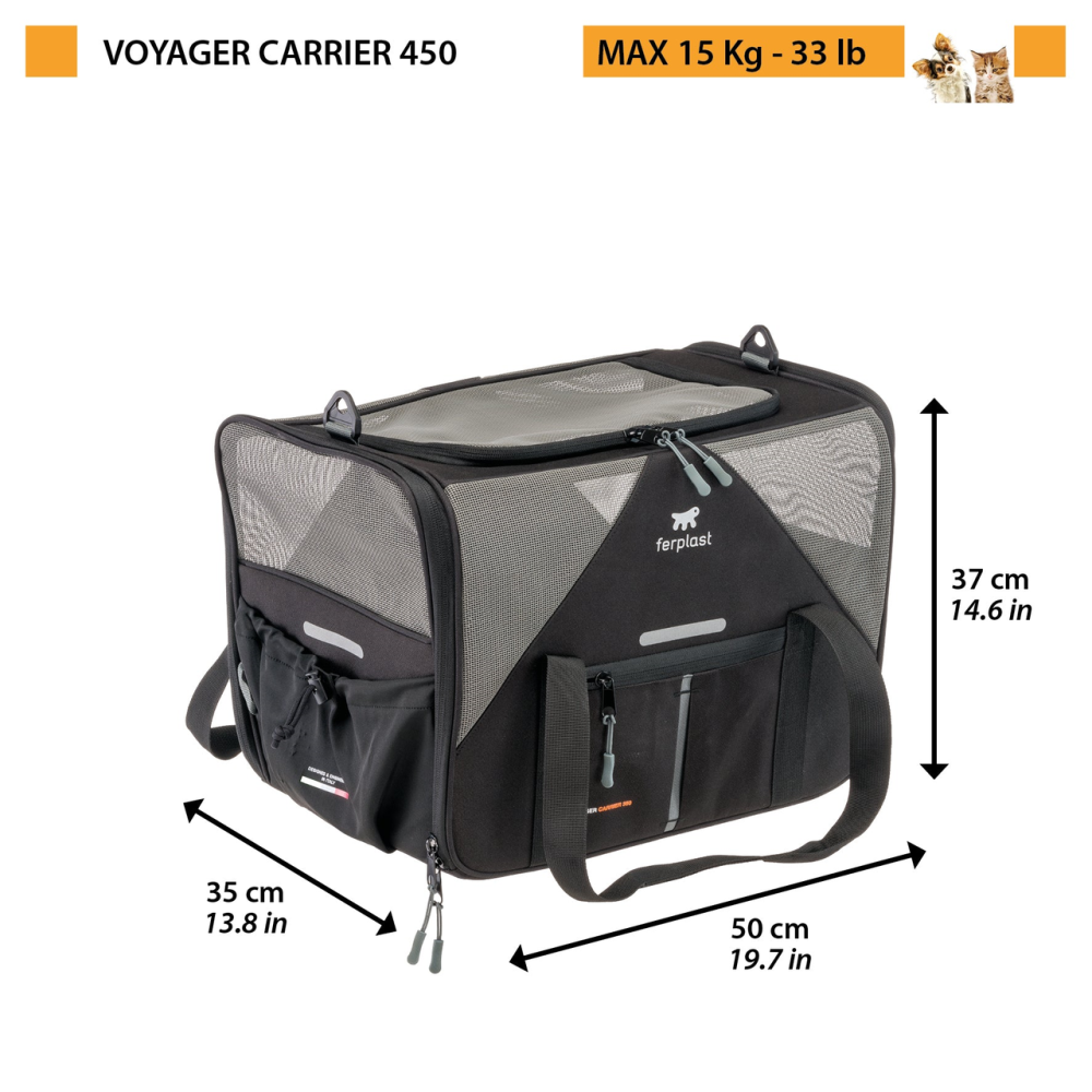 Сумка-переноска для маленьких собак і кішок Ferplast Voyager Carrier (Ферпласт Вояжер Кар'єр) 50 x 33 x h 37 см - 450, Чорний Запоріжжя - фото 2