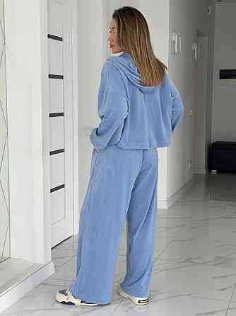 Жіночий сильний повсякденний велюровий костюм-двійка Блакитний, 46/48 Одеса