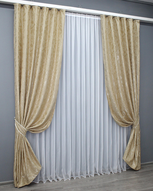 Комплект готових штор, льон мармур, колекція "Pavliani AL" колір теплий-бежевий 1570ш Київ - фото 3