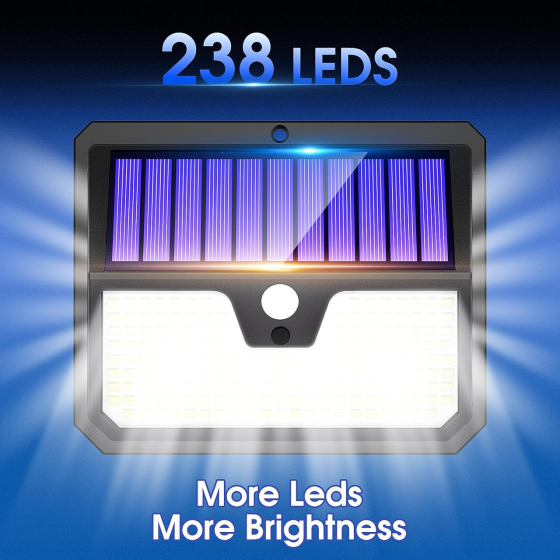 Уцінка Сонячний настінний світильник Seklin 238 LED, датчик руху PIR, IP65, 270°, 3 режими освітлення, вуличний LED-ліхтар Київ