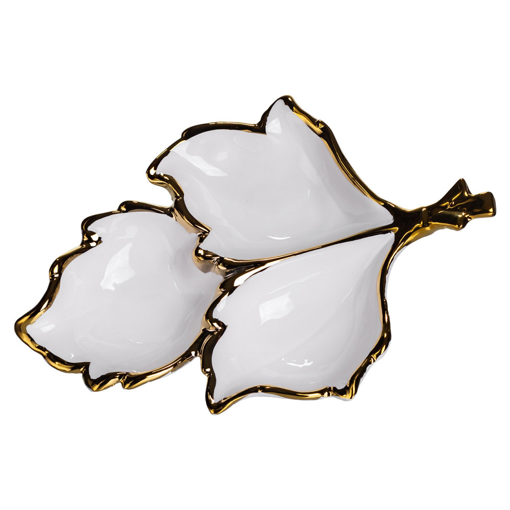 Yiwu Менажниця порцелянова на 3 секції для закусок 27×19.5×4 (см) тарілка менажниця Білий із зо Коломия - фото 3