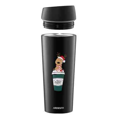 Термокружка Ardesto Coffee Time Reindeer 450мл, нержавіюча сталь, чорний (AR2645RN) Вінниця