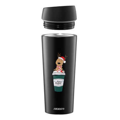 Термокружка Ardesto Coffee Time Reindeer 450мл, нержавіюча сталь, чорний (AR2645RN) Вінниця - фото 3