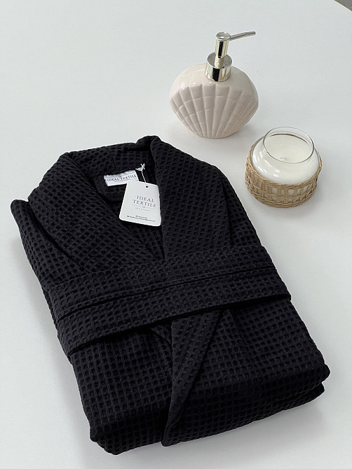 Женский вафельный халат Ideal Textile длинный черный (56861162) M Черновцы - изображение 4