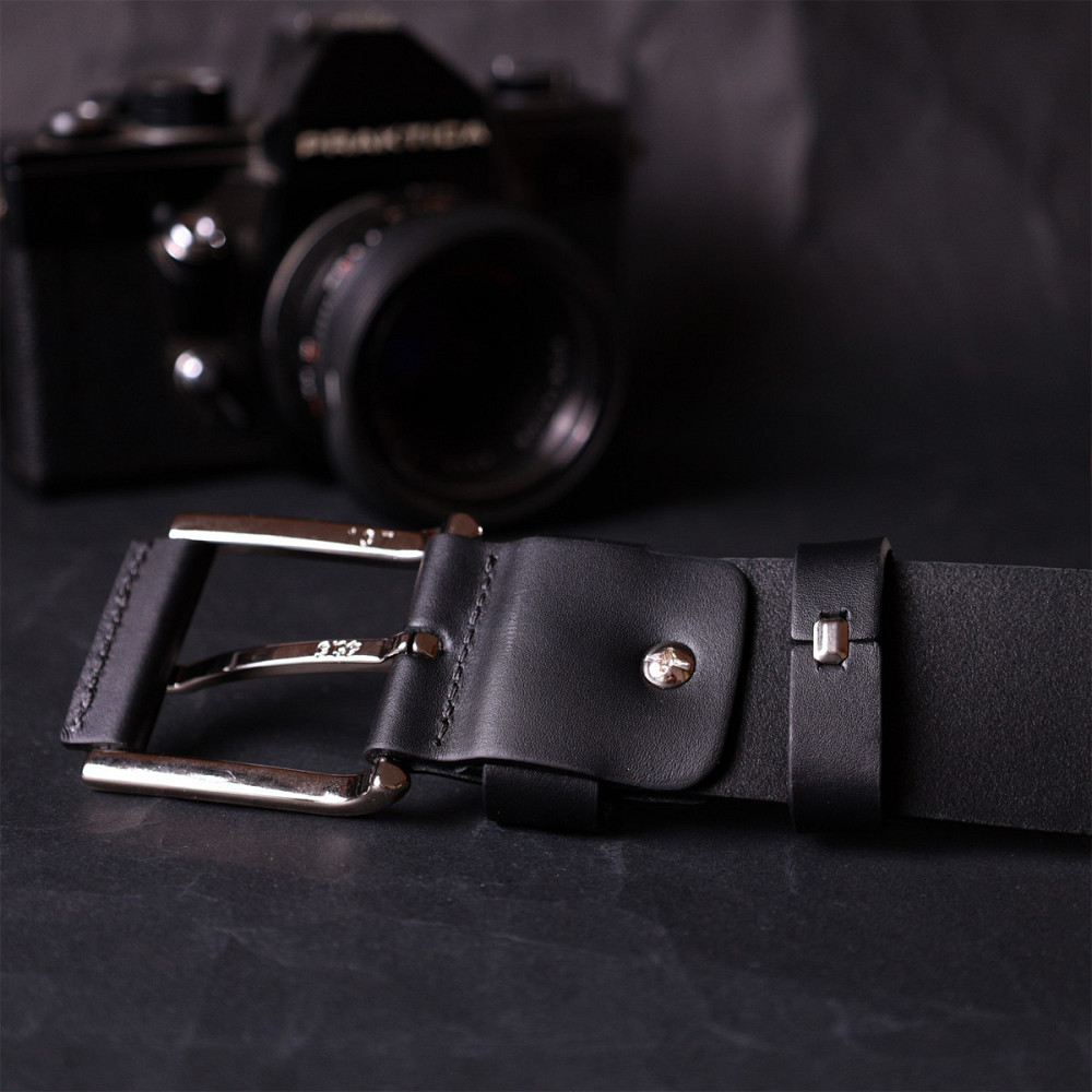 Качественный ремень под джинсы из натуральной кожи GRANDE PELLE 11685 Черный Киев - изображение 2