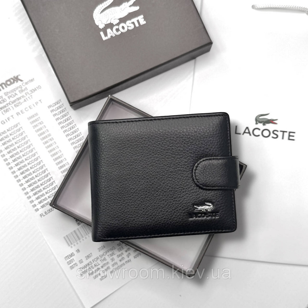 Чоловічий брендовий гаманець із натуральної шкіри на кнопці Lacoste (6605) Київ - фото 1