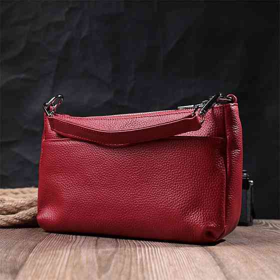 Сумка середнього розміру на три відділення з натуральної шкіри Vintage 22803 Червоний Київ