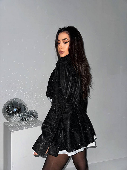 Женский праздничный блестящий костюм двойка: жакет и юбка с шортами Черный, 42/44 Одесса - изображение 8