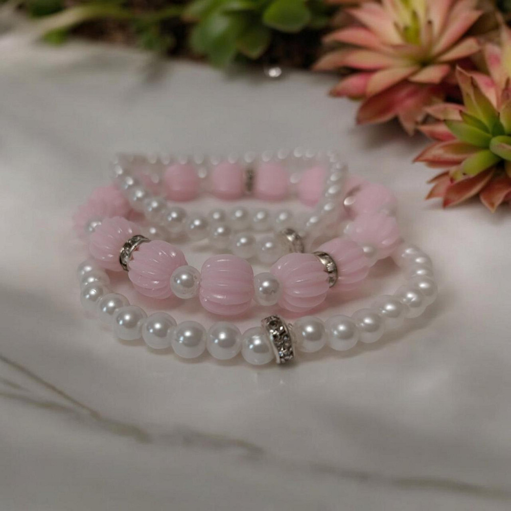 Браслет рожевий із білим біло-рожевий.пудровий із камінчиками Одеса - фото 4