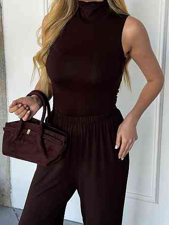 Женский базовый костюм двойка: топ американка и штаны палаццо вискоза Шоколадный, 40/44 Одесса