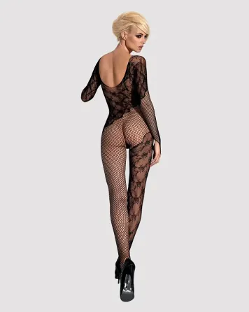 Бодистокинг Obsessive Bodystocking F210 S/M/L black, рукава-митенки, сетка, цветное кружево Львов