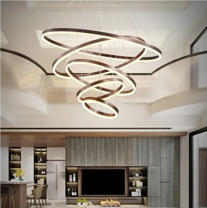 Светодиодная люстра Олимпия PJ812С-5 20+30+40+80+100см (5 колец) Коричневая Киев - изображение 2