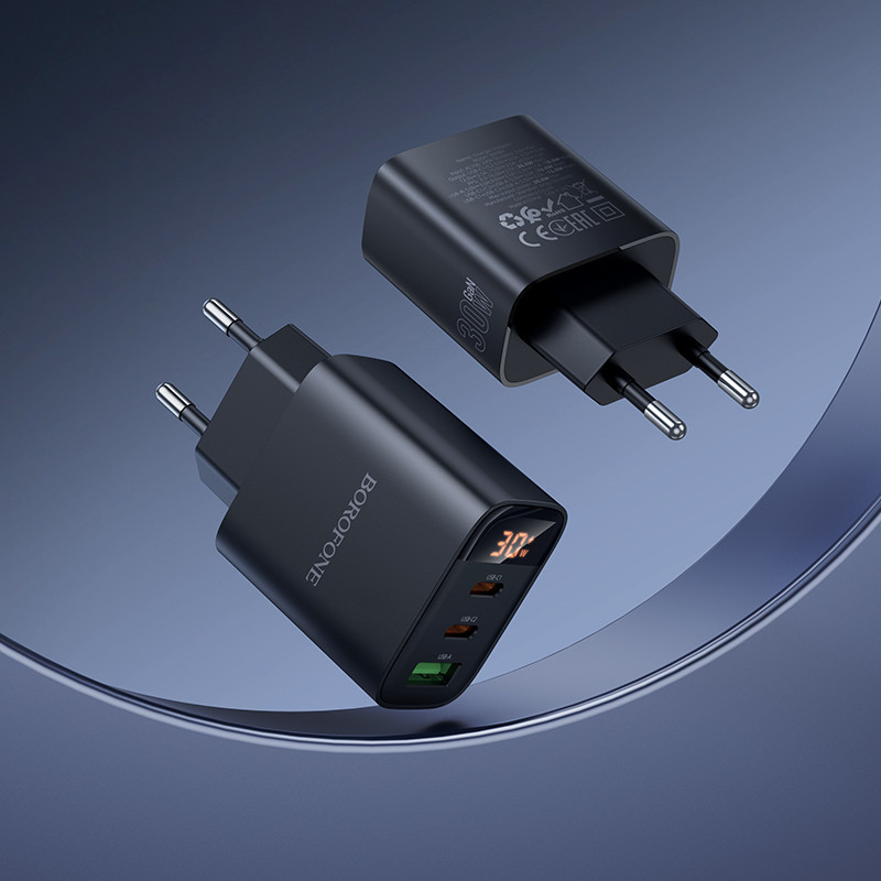 Мережевий зарядний пристрій BOROFONE BA98A Ilustre PD30W (2C1A) charger with digital display (EU) Black Одеса - фото 9