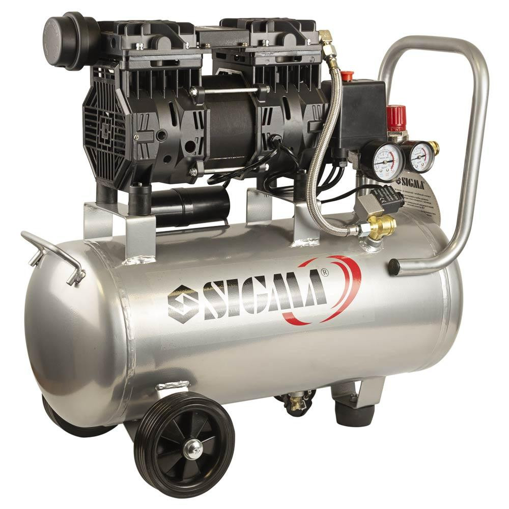 Компрессор двухцилиндровый безмасляный 1.1кВт 1400об/мин 160л/мин 8бар 58дБ 24л SIGMA (7042521) Ровно - изображение 2