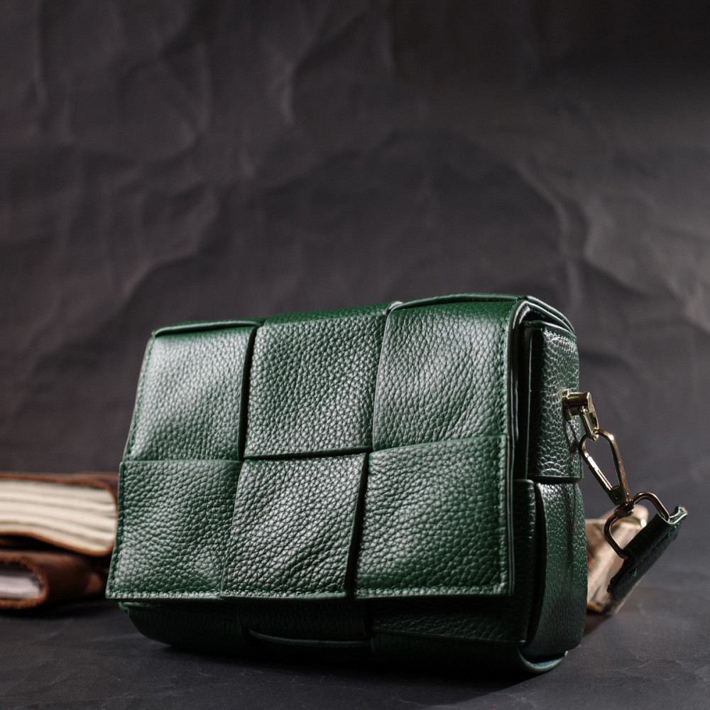 Компактная вечерняя сумка для женщин с переплетами из натуральной кожи Vintage 22312 Зеленая Киев - изображение 9