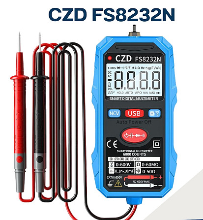 Тестер цифровой аккумуляторный CZD FS8232N 6000бит автоматический мультиметр с фонариком Винница - изображение 3