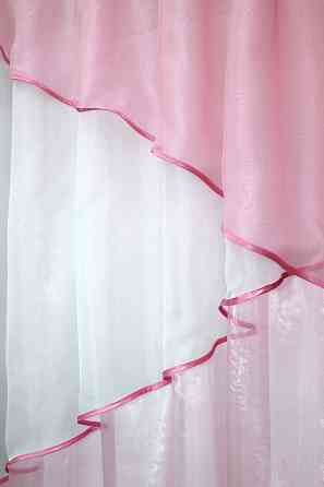 Кухонная занавеска (270х170см) на кухню, балкон цвет розовый с белым 00к 59-379 Киев