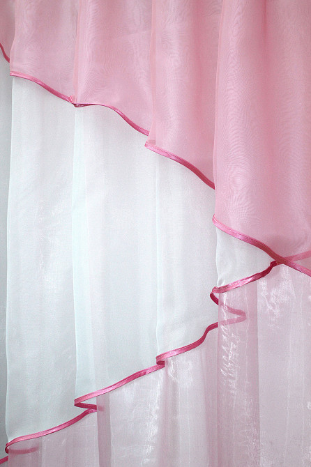 Кухонная занавеска (270х170см) на кухню, балкон цвет розовый с белым 00к 59-379 Киев - изображение 3