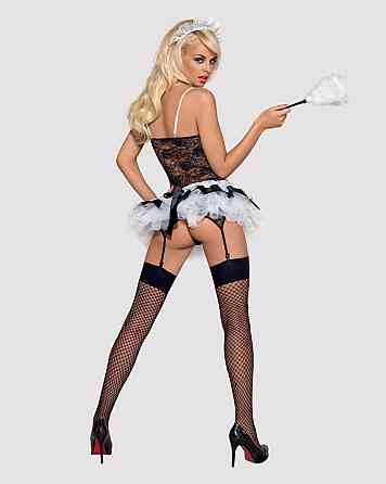 Эротический костюм горничной с юбкой Obsessive Housemaid 5 pcs costume L/XL, черно-белый, топ с подв Sex Aura Киев