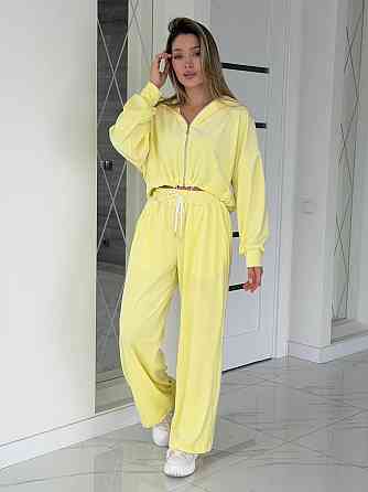 Жіночий сильний повсякденний велюровий костюм-двійка Лимонний, 46/48 Одеса