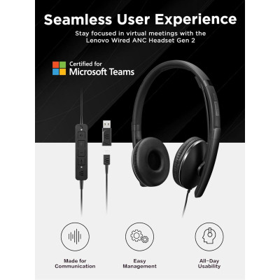 Навушники Lenovo Wired ANC Headset Gen 2 (Teams) Black (4XD1M45627) Вінниця - фото 4