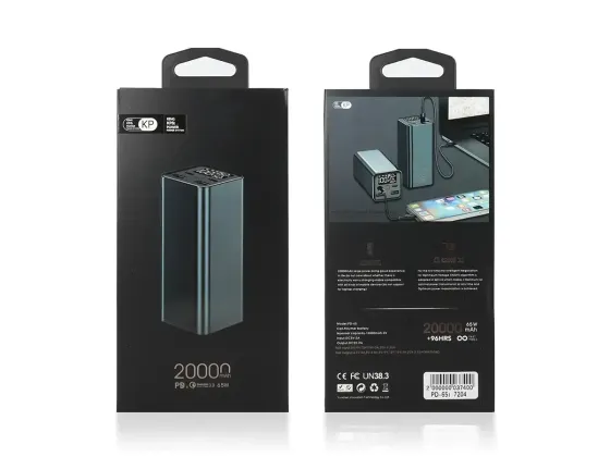 Зовнішній акумулятор Power Bank KP PD-65 20000мАг 65Вт з LCD дисплеєм, 2 USB та 2 Type-C виходам Одеса