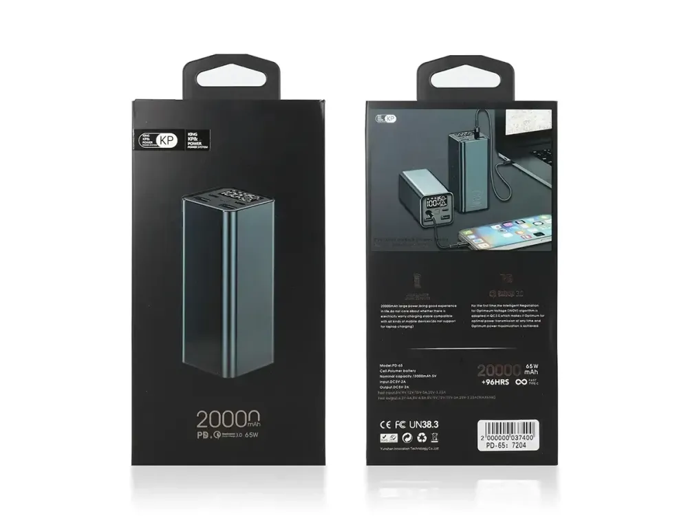 Зовнішній акумулятор Power Bank KP PD-65 20000мАг 65Вт з LCD дисплеєм, 2 USB та 2 Type-C виходам Одеса - фото 5