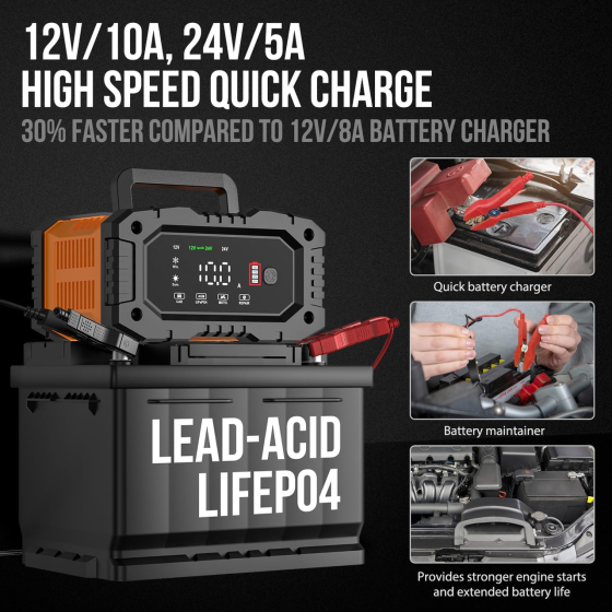 Зарядное устройство NEXPEAK NC202 12/24 В, 10/5 А, LiFePO4/AGM/GEL, 8-этапное, Pulse Repair, LCD Киев