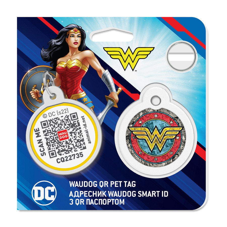 Адресник для собак і котів металевий WAUDOG Smart ID з QR-паспортом, малюнок "Диво-жінка 2", коло, Д 30 Вінниця - фото 5