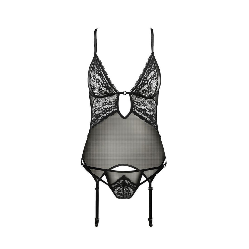 Корсет с декольте Passion ERZA CORSET S/M, black, пажи, трусики, полупрозрачный Sex Aura Киев - изображение 3