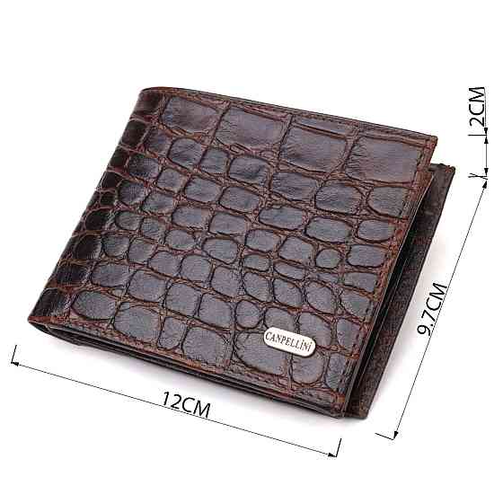 Модный горизонтальный мужской бумажник среднего размера из натуральной кожи с тиснением под крокодила CANPELLINI 21865 Коричневый Киев
