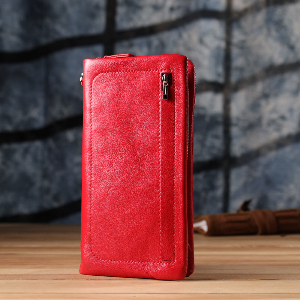 Практичний жіночий гаманець-клатч із відділенням під телефон із натуральної шкіри ST Leather 23100 Червоний Київ - фото 10